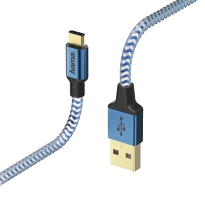 Picture of Reflective Charging/Data Cable, USB Type-C - USB-A, 1.5 m, blue / USB Cable