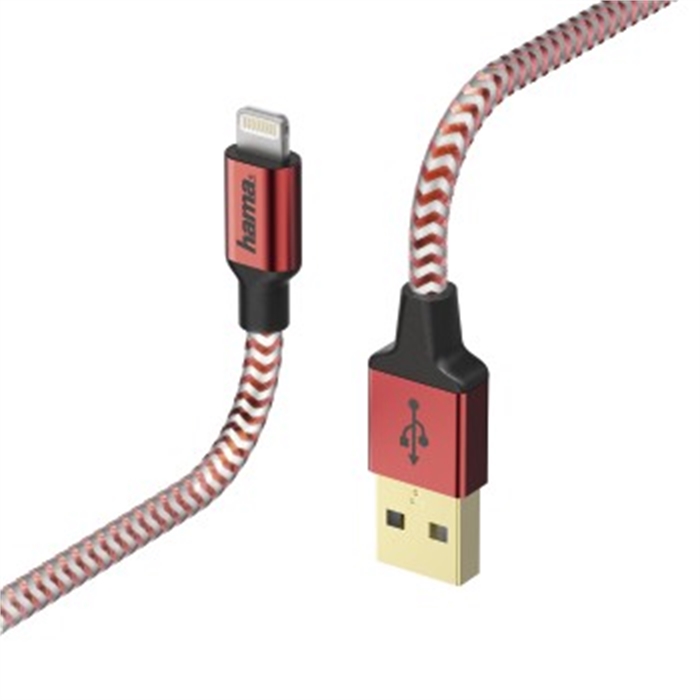 Picture of Reflective Charging/Data Cable, Lightning, 1.5 m, red / USB Cable