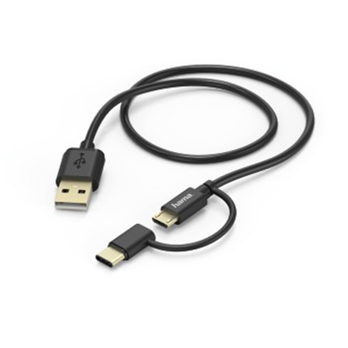 Picture of 2-in-1 Micro-USB Cable with USB Type-C Adapter, 1 m, black / USB Cable