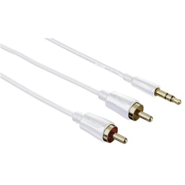 Image de Câble audio, f. jack mâle 3,5 mm stéréo - 2 f. RCA mâles, 0,5 m, blanc / Câble RCA - Jack