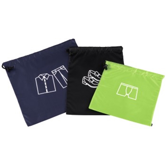 Image de Sacs de rangement avec cordon, 3 pièces, noir/bleu/vert / Organiseur pour accessoires