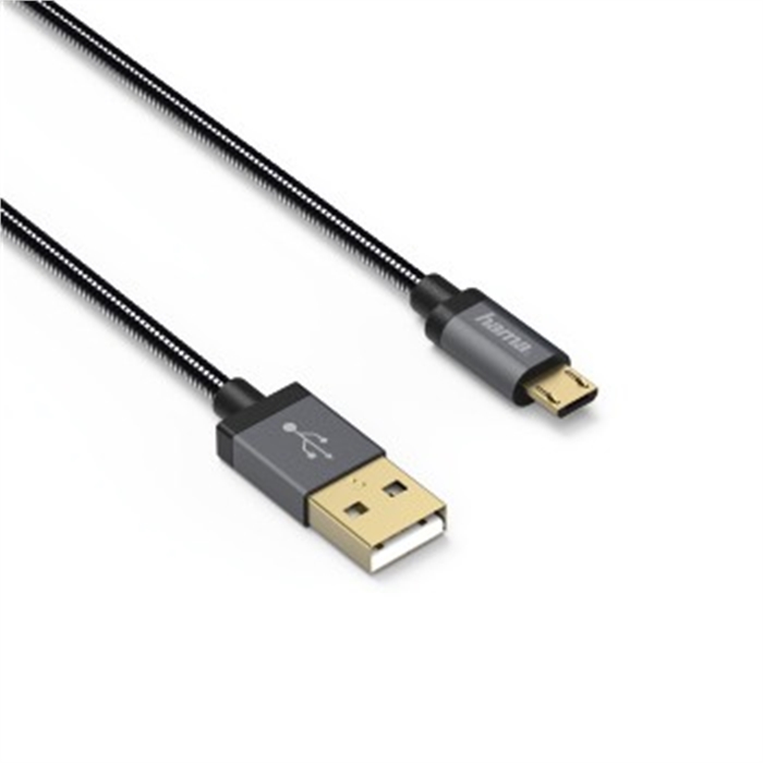 Picture of Elite Micro USB Cable, metal, gold-plated, anthracite, 0.75 m / USB Cable