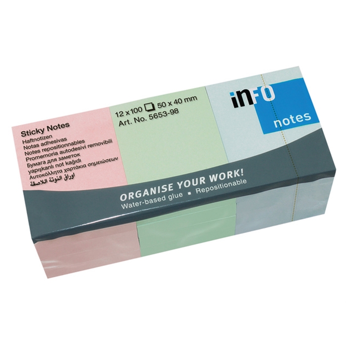 Picture of Info notes 50x40mm assorti pastel paquet de 12 blocs