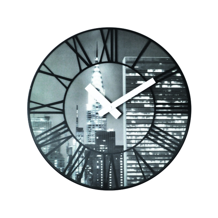 Image de Horloge murale NeXtime dia. 39 cm, plastique, 3D, gris,     'The City'