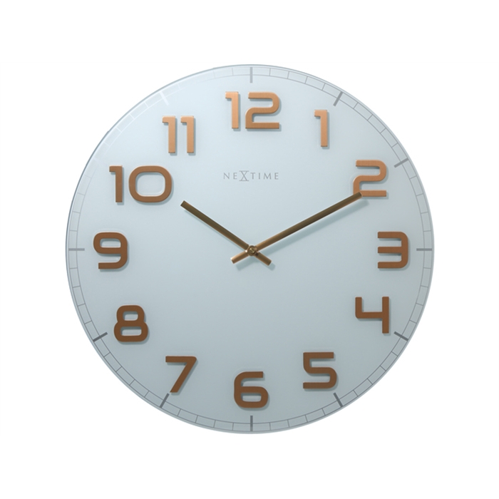 Image de Horloge murale NeXtime dia. 50 cm, verre, blanc. cuivre,    'Classy Large'