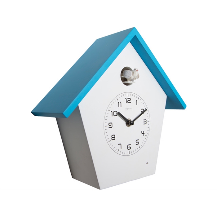 Image de horloge murale NeXtime, 24,5x25,5cm, bois, bleu, 'Birdy'