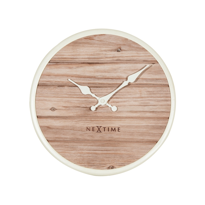 Image de Horloge murale NeXtime dia. 30 cm, bois, blanc- 'Plank'