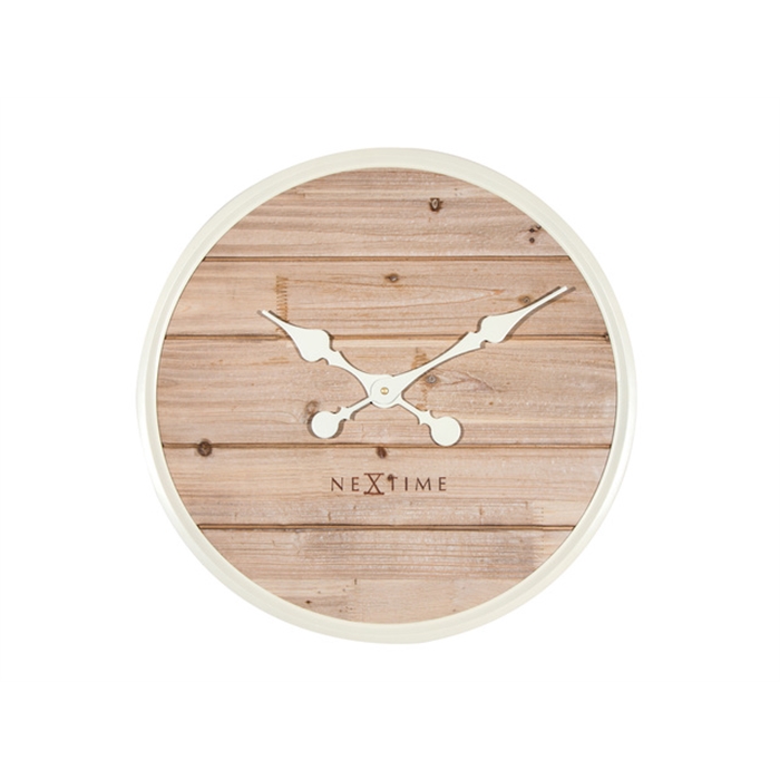 Image de Horloge murale NeXtime dia. 50 cm, bois, blanc- 'Plank'