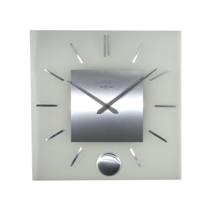 Image de Horloge murale NeXtime 40 x 40 cm, verre depoli, 'Stripe    Pendulum Square'