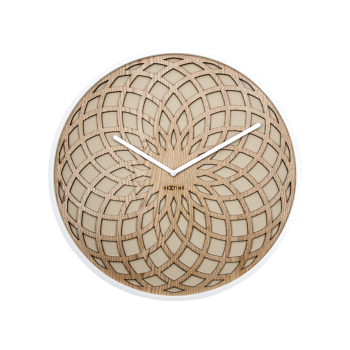 Image de Horloge murale NeXtime dia. 35 cm, bois & tissue, Beige,    'Sun Small'