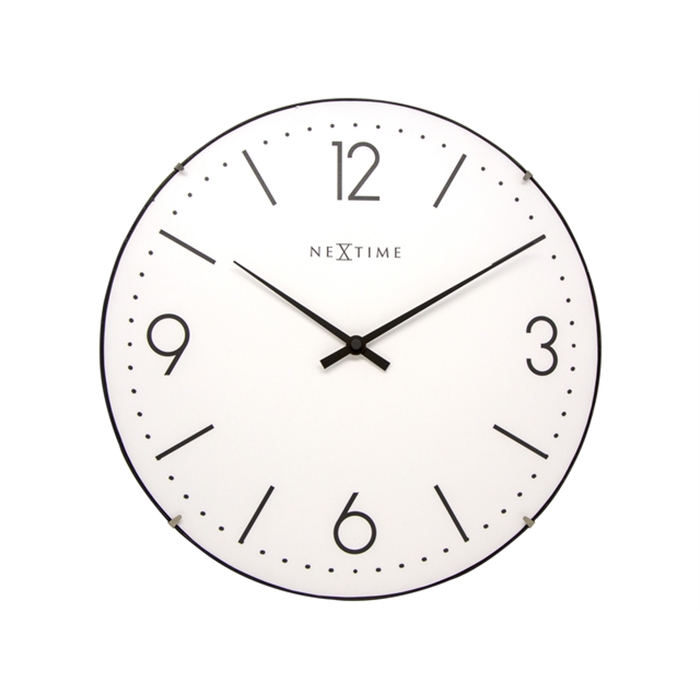 Image de Horloge murale NeXtime dia. 35 cm, verre bombé, blanc-      'Basic Dome'