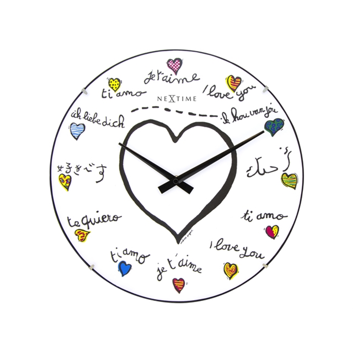 Image de Horloge murale NeXtime dia. 35 cm, verre bombé, blanc,      'Loving you Dome'