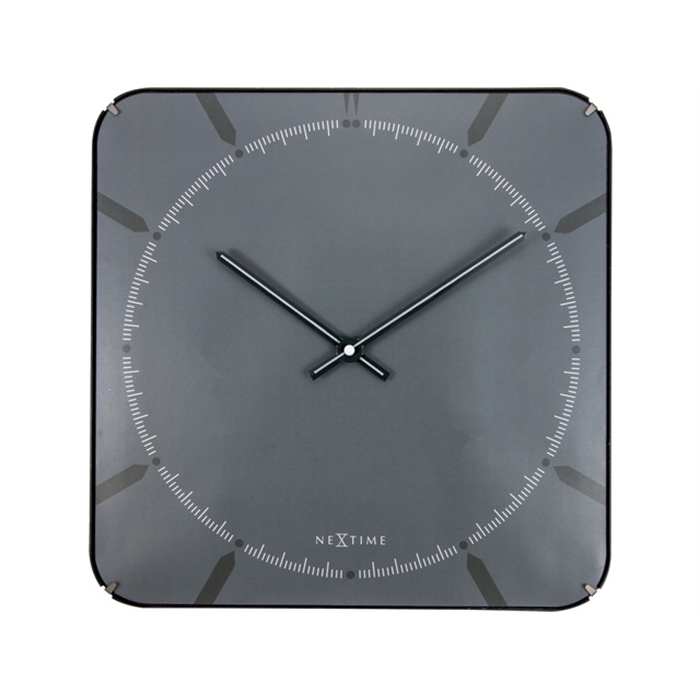 Image de Horloge murale NeXtime 35 x 35 cm, verre bombé, Gris,       'Michael square dome'