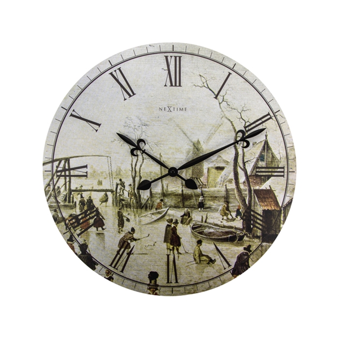 Image de Horloge murale NeXtime dia. 50 cm, bois, 'Scene on ice near town'