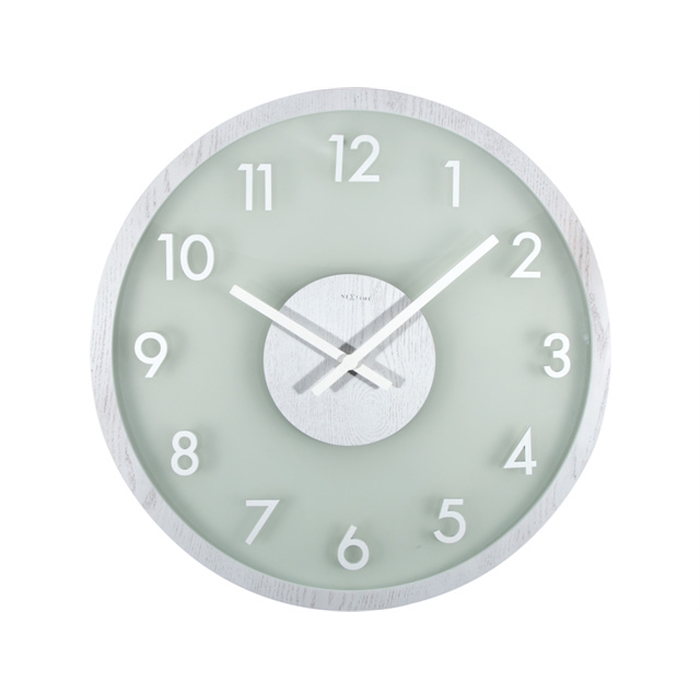 Image de Horloge murale NeXtime dia. 50, bois/verre, blanc