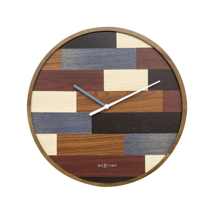 Image de wandklok NeXtime dia. 45      patch hout bruin                                            wijzer grijs - uurwerk stil