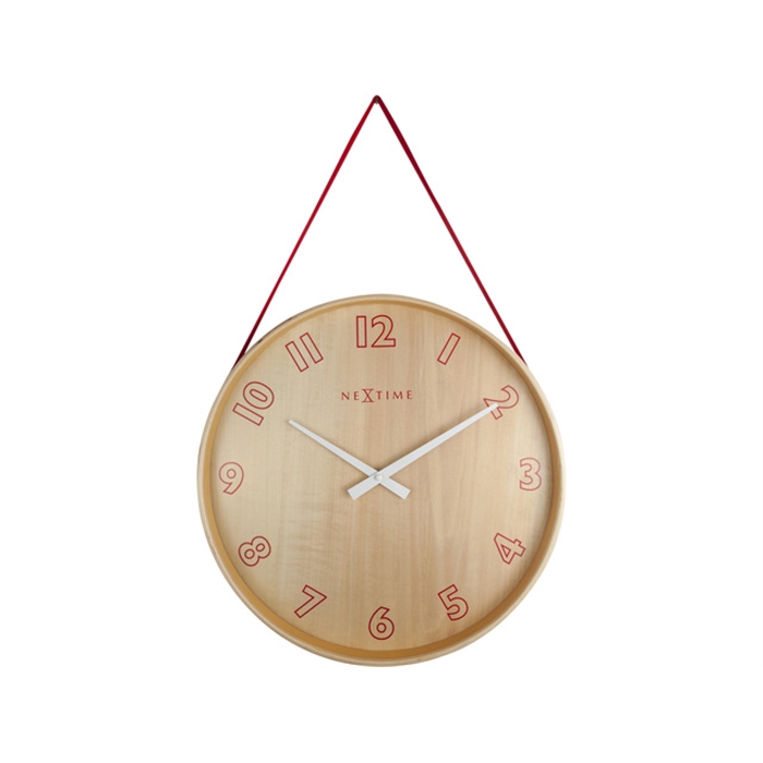 Image de wandklok NeXtime dia. 26      loop hout rood                                              wijzerwit - uurwerk stil