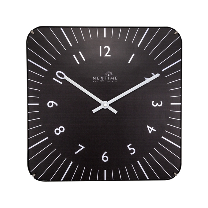 Image de wandklok NeXtime 35X35 cm.    alex rc plastic zwart                                       wijzerwit - uurwerk radio