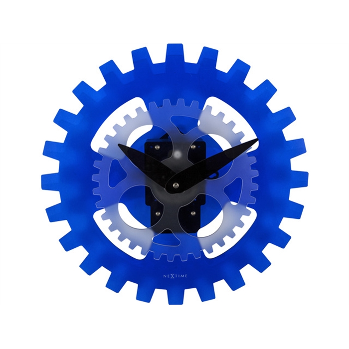 Image de wandklok NeXtime dia. 35      gears acryl blauw                                           wijzer zwart - extra krachtig