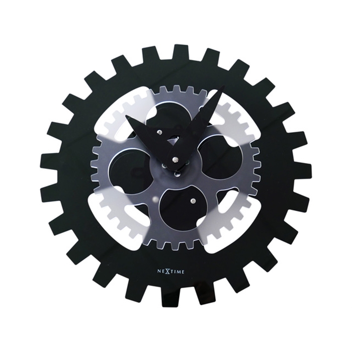 Image de wandklok NeXtime dia. 35      gears acryl zwart                                           wijzer zwart - extra krachtig