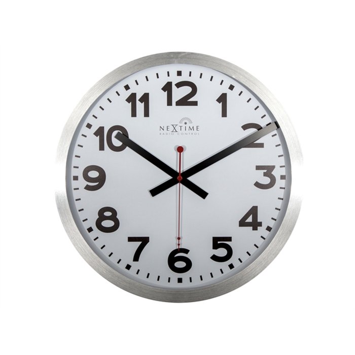 Image de Horloge murale NeXtime dia. 35 cm, aluminium brossé, blanc, 'Station' Radio Controlled (DCF)