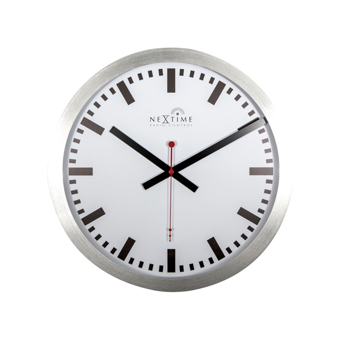 Image de Horloge murale NeXtime dia. 35 cm, aluminium brossé, blanc, 'Station' Radio Controlled (DCF)