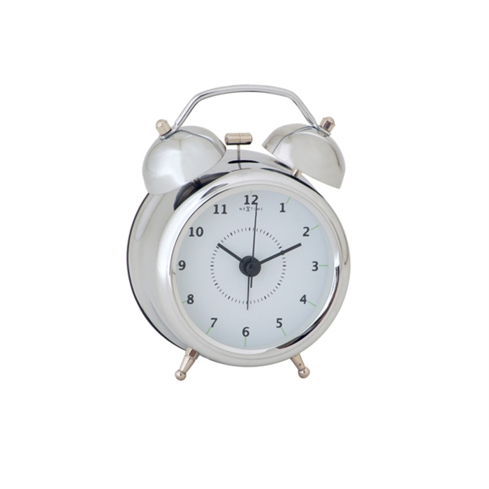 Image de Horloge de table NeXtime dia. 9, metal, argent, 'Wake Up'