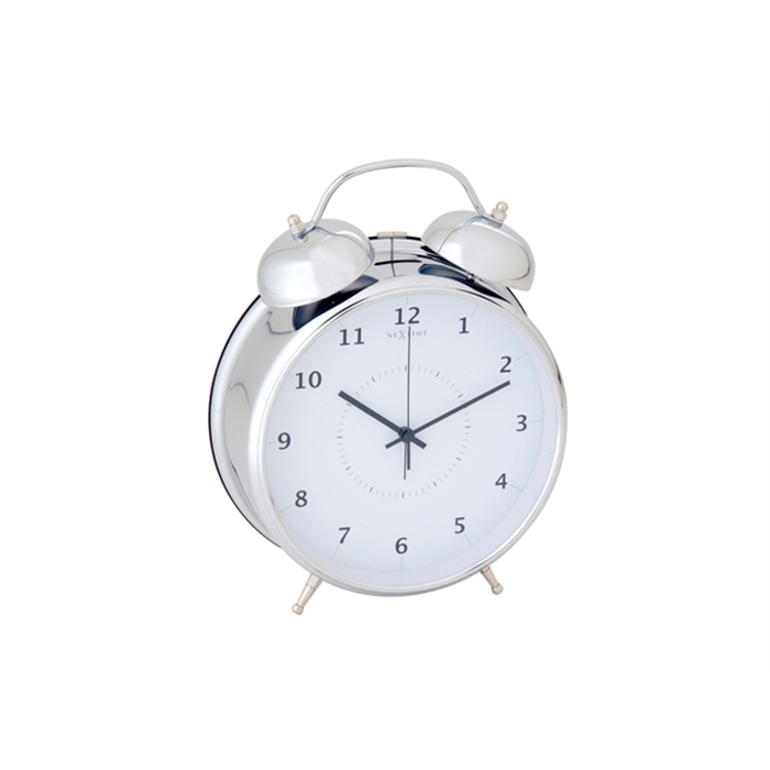 Image de Horloge de table NeXtime dia. 23, metal, argent, 'Wake Up'