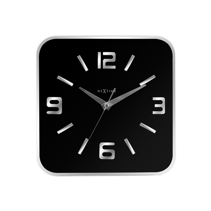 Image de Horloge murale NeXtime 43x43 cm, verre, mirroir, noir