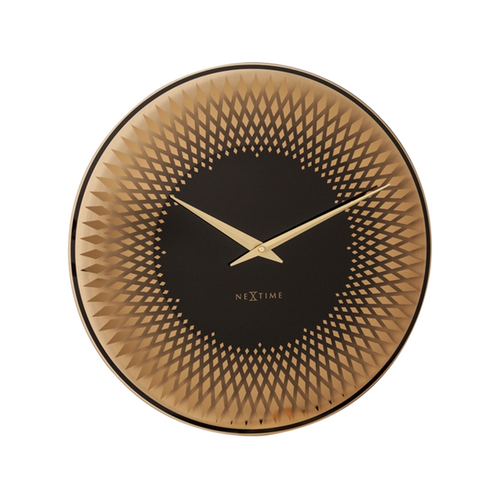 Image de wandklok NeXtime dia. 43      sahara glas koper spiegel                                   wijzer goud - uurwerk stil