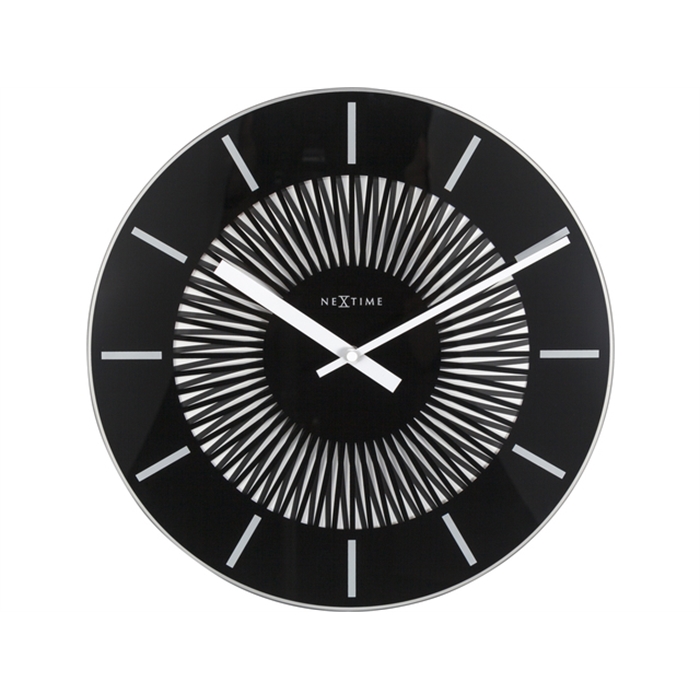 Image de wandklok NeXtime dia. 35      radial glas zwart                                           wijzerwit - uurwerk pendule