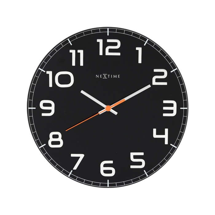 Image de Horloge murale NeXtime dia. 30 x 3.5 cm, verre, noir,       'Classy Round'