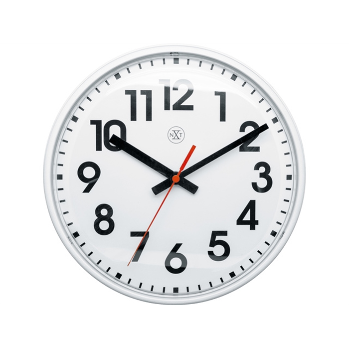 Image de Horloge murale NXT dia. 26cm plast. blanc, cadran blanc     avec lentille en plastique