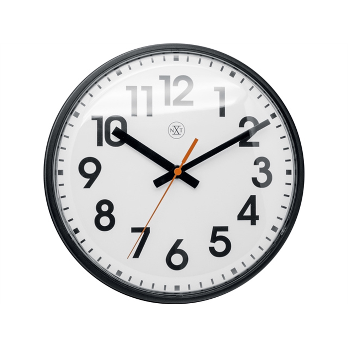 Image de Horloge murale NXT dia. 26cm plast. noir, cadran blanc avec lentille en plastique