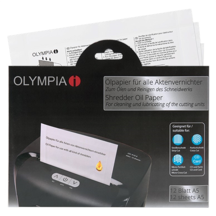 Image de Olympia Feuilles de lubrification pour des destructeurs de documents - 12 feuilles