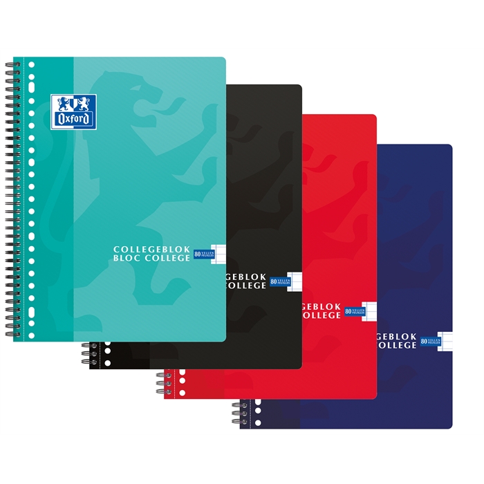 Image de OXFORD School bloc college A4+ ligné 23 trous 80 fls 90g couverture en carton souple assortis