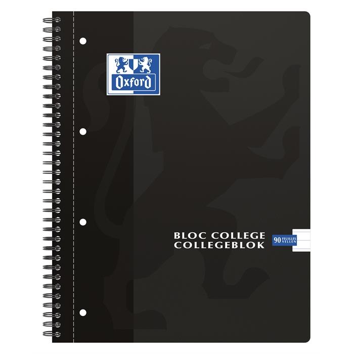 Image de OXFORD School bloc collège A4+ ligné 4 trous 90 fls 90g couverture carton souple noir