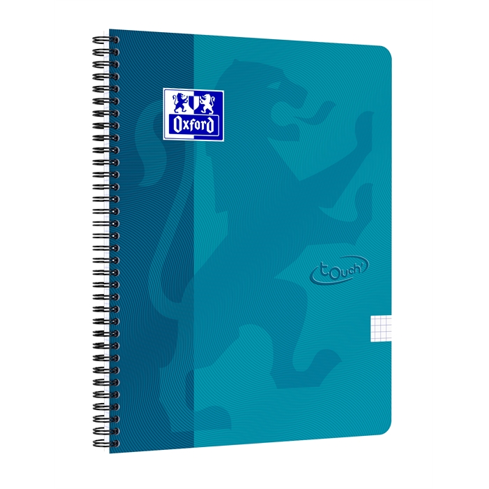 Image de OXFORD Touch cahier spiralé A4 quadrillé 5mm 70 fls 90g couverture carton souple aqua