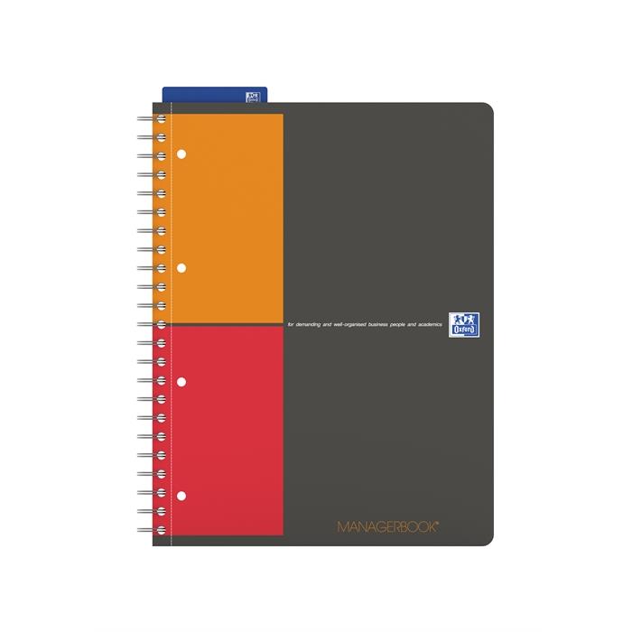 Image de OXFORD International managerbook A4+ 80 fl 4 trous 80g souple plastique couverture gris