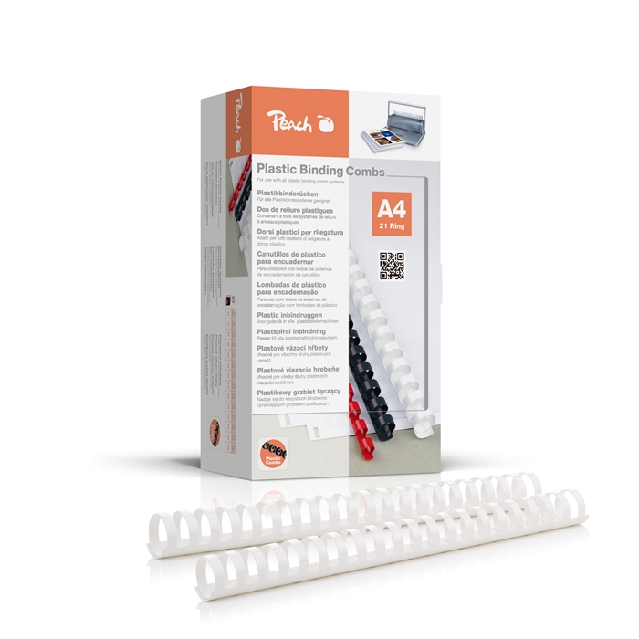 Picture of Peach Binding combs 21 Rg A4 32mm white (50) 1 box cont. 50 combs / oval with lock   PB432-01