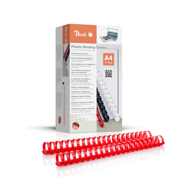 Picture of Peach Binding combs 21 Rg A4 32mm red (50) 1 box cont. 50 combs / oval with lock   PB432-03