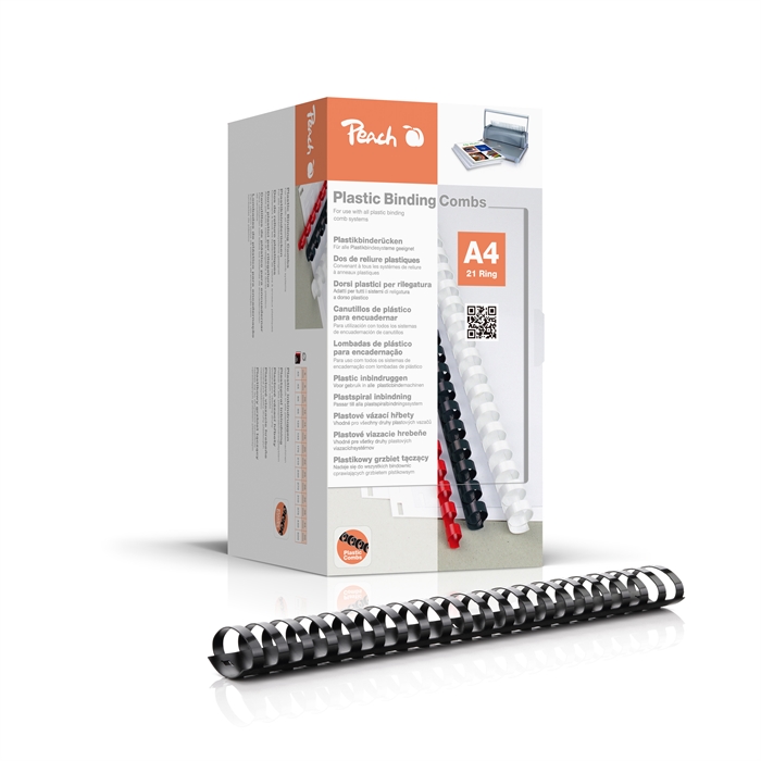 Picture of Peach Binding combs 21 Rg A4 44mm black (50) 1 box cont. 50 combs / oval with lock   PB444-02