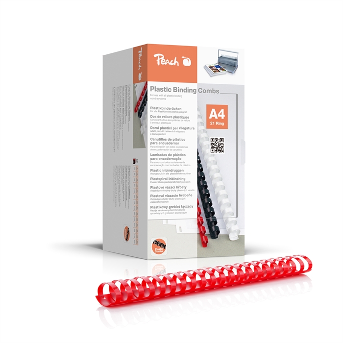 Picture of Peach Binding combs 21 Rg A4 44mm red (50) 1 box cont. 50 combs / oval with lock   PB444-03