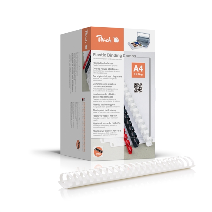 Picture of Peach Binding combs 21 Rg A4 50mm white (50) 1 box cont. 50 combs / oval with lock   PB450-01