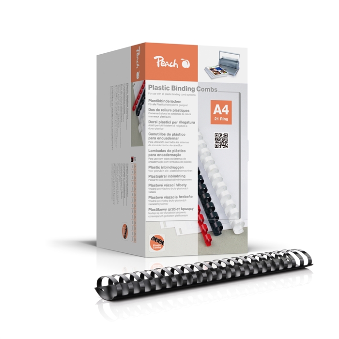 Picture of Peach Binding combs 21 Rg A4 50mm black (50) 1 box cont. 50 combs / oval with lock    PB450-02