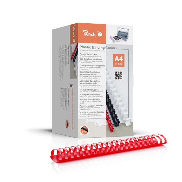 Picture of Peach Binding combs 21 Rg A4 50mm red (50) 1 box cont. 50 combs / oval with lock   PB450-03