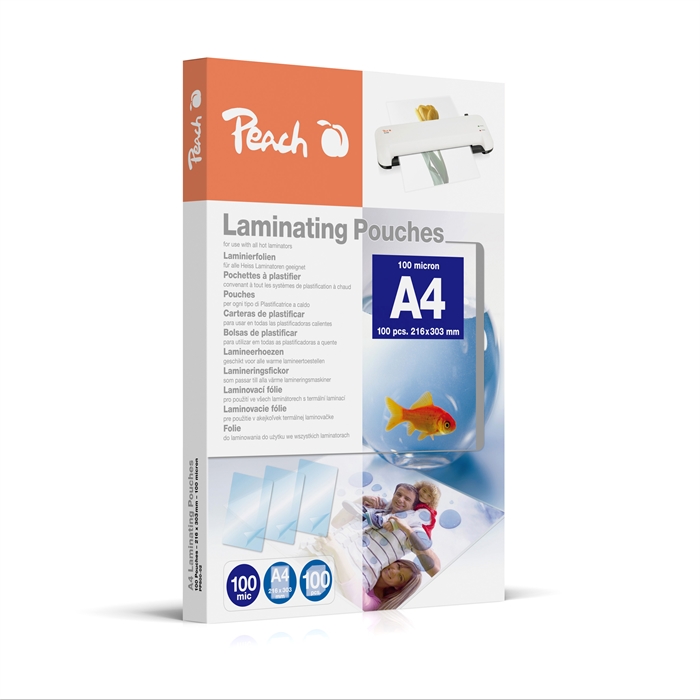 Picture of Peach A4 Lam pouch 216x303mm 100mic (100) 1 box cont. 100 pouches   PP500-02