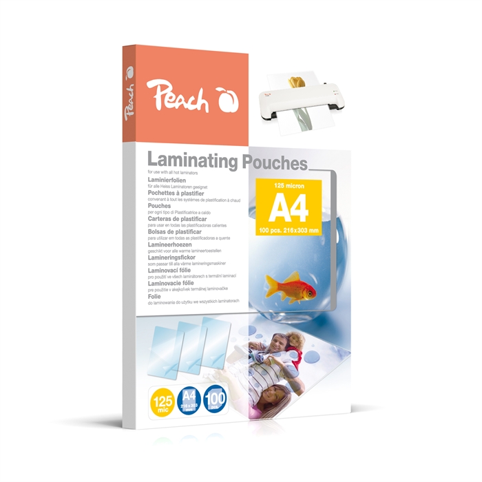 Image de Peach A4 feuilles de plastification 216x303mm 125mic (100) 1 boîte cont. 100 sachets PP525-02