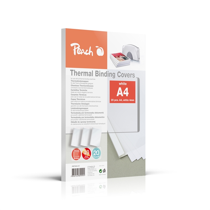 Image de Housses thermiques Peach 4mm A4 blanc, PBT304-01 1 boîte cont. 20 couvercles (MC=20)