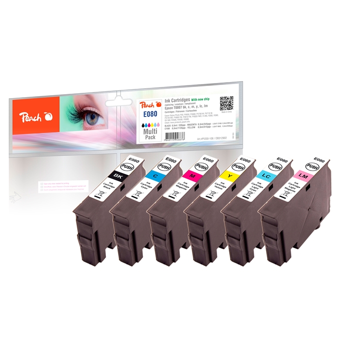 Picture of Epson R360, Multi-Pack, PI200-106 1 ink cart. each bk,c,m,y,cl,ml, 6x8.6ml, (UK=25)